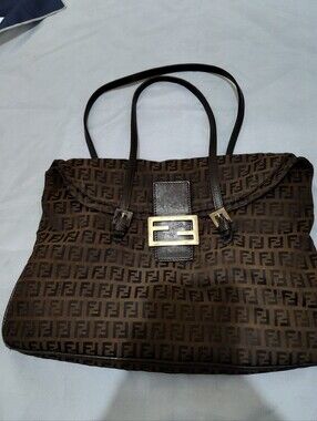 Fendi Zucchino Baguette Tote Black Moro Shoulder Bag